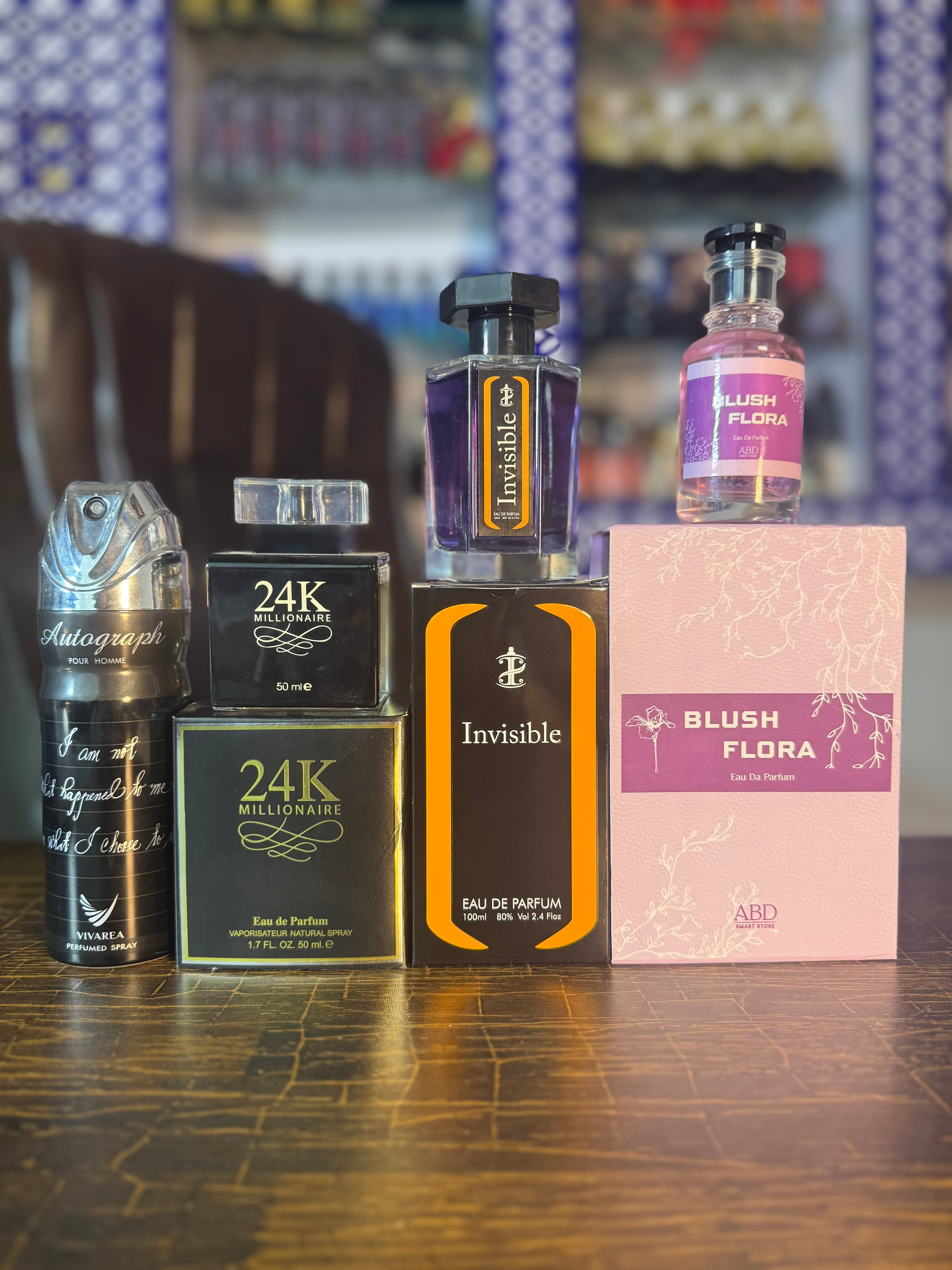 4 perfumes deal ( blush flora + invisible + 24k + bodyspray)
